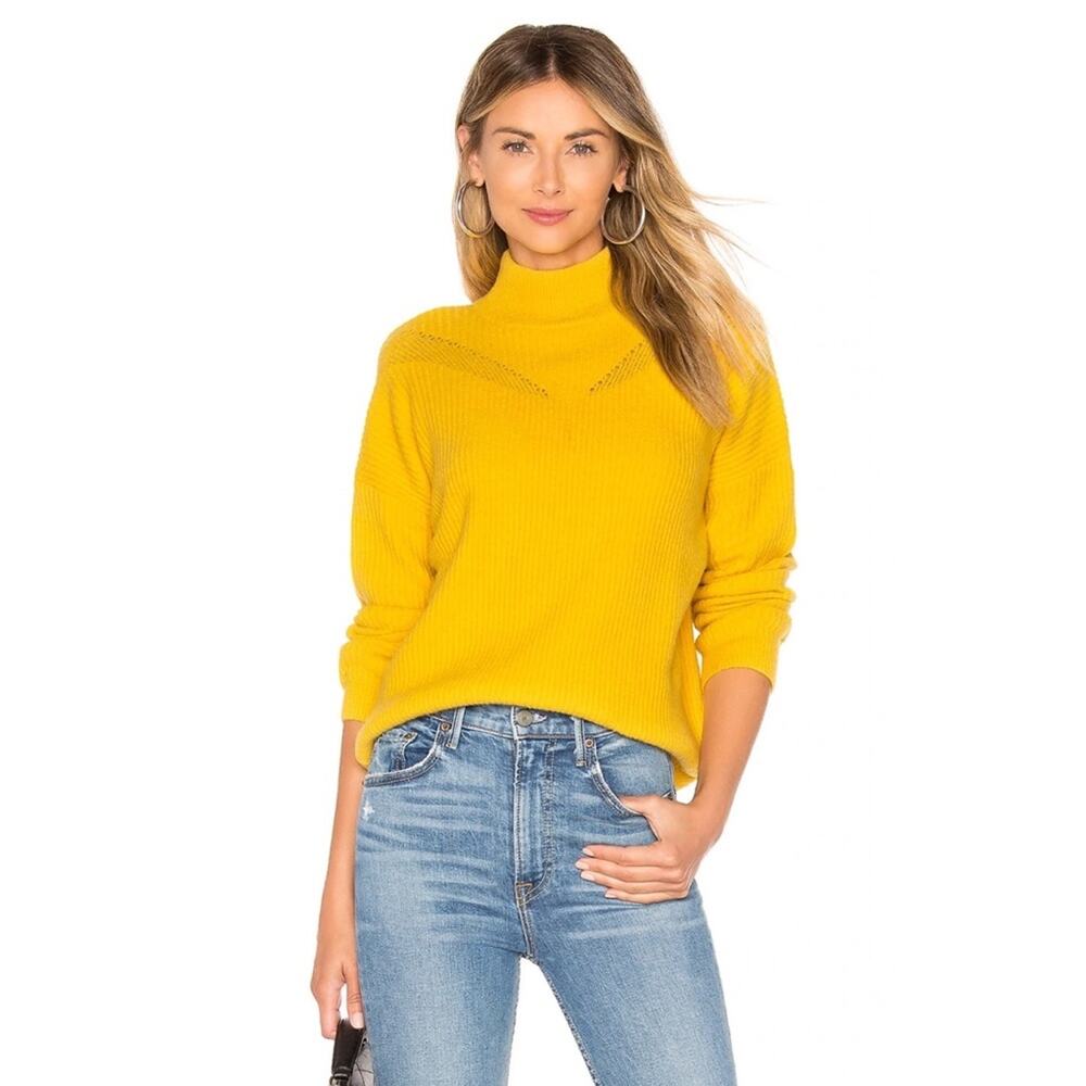 Tularosa Escape Sweater Golden Yellow Mock Neck Open Ribbed Knit Medium